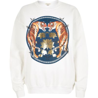 White tiger foil print sweatshirt